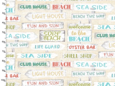 0,25m BW Beach Travel Beth Albert by 3 Wishes Fabric Schrift all over Print, creme bunt