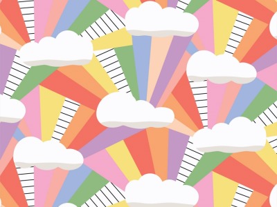 0,25m Baumwolle Happy Days by Cloud 9 Fabrics, Clouds Rainbow, bunt