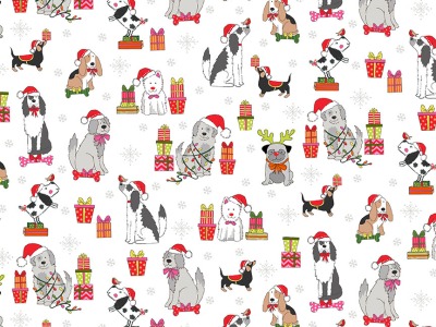0,25m Baumwolle Yappy Christmas Dogs Hunde Weihnachten, weiß bunt
