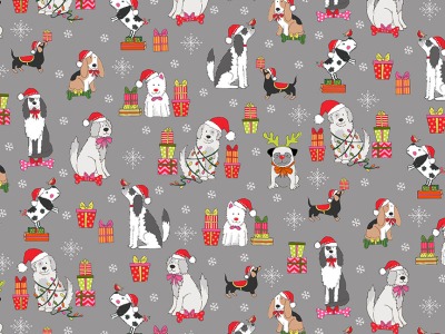 0,25m Baumwolle Yappy Christmas Dogs Hunde Weihnachten, grau bunt