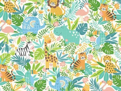 In the Jungle Scenic blue, Giraffe Affe Tiger, bunt weiß - In The Jungle By Makower