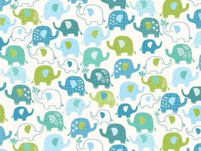 In the Jungle Elephant blue, Elefant, weiß grün blau - In The Jungle By Makower