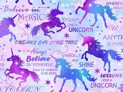 0,25m Baumwolle Einhorn Unicorn Schrift Farbverlauf Unicorn Dream, rosa pink blau - Unicorn Dream by