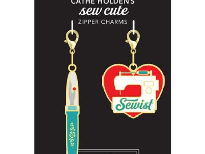 2 Zipper Charms by Cathe Holden, Sewist Heart und Seam Ripper, Anhänger für Reißverschluß, gold