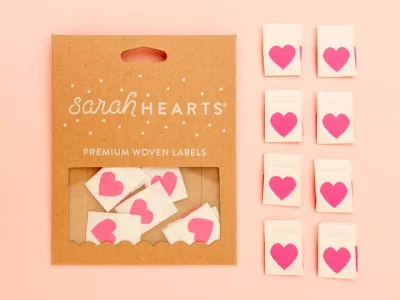 Sarah Heart Label Herz, weiß pink - Webettiket Label by Sarah Heart