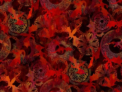 0,25m Baumwolle In The Begining Dragons Drachen red, rot schwarz - From In The Beginning Studio