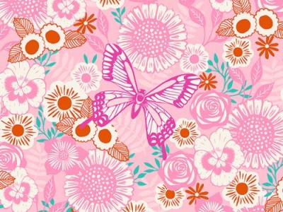 0,25m Baumwolle Backyard Butterfly Garden PossySchmetterling, rosa pink - Backyard by Ruby Star