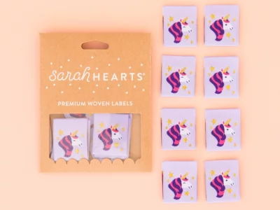 Sarah Heart Label Unicorn Einhorn 8 Stück, flieder gold - Webettiket Label by Sarah Heart