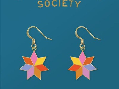 1 Paar Earrings Quilt Star Ruby Star EPP Star, goldfarben bunt