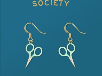 1 Paar Earrings Scissor Schere Ruby Star, goldfarben hellblau