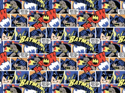 0,25m Baumwolle Superman Comic by Camelot Fabrics, blau orange gelb