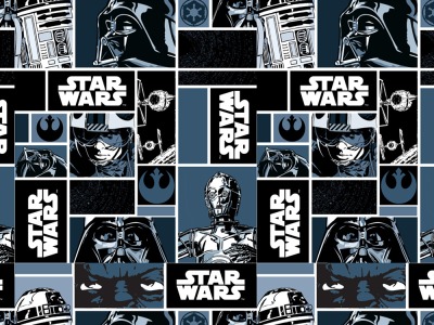 0,5m Baumwolle Star Wars Comic, blau grau