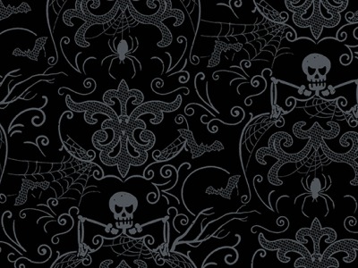 1m Baumwolle Midnight Haunt Makower Halloween Skelett Ornamente, schwarz grau