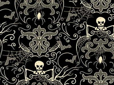 1m Baumwolle Midnight Haunt Makower Halloween Skelett Ornamente, schwarz ecru