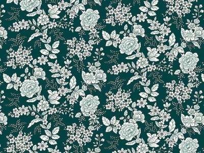 Tranquility by Kim Diehl, Blumen Flower, Baumwolle, petrol weiß - Tranquility by Henry Glass Fabric