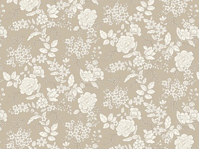 Tranquility by Kim Diehl, Blumen Flower, Baumwolle, taupe weiß - Tranquility by Henry Glass Fabrics