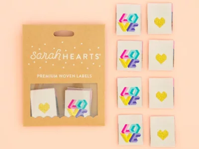Sarah Heart Label LOVE Herz, bunt gold - Webettiket Label by Sarah Heart