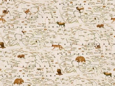 Yellowstone National Park Karte Tiere, ecrü beige braun - Yellowstone by Jan Shade Beach for Henry