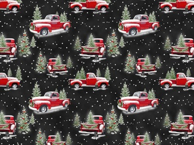 0,25m Baumwolle Traditional Christmas Weihnachten Vintage Pick Up Truck klein, schwarz rot grün -