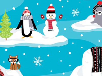 0,5m Baumwolle Snow Place like Home Winter Eisbär Pinguin, türkis bunt