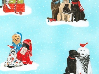 0,5m Baumwolle Holly Jolly Christmas Weihnachten Tiere Hund Katze, türkis bunt - Holly Jolly