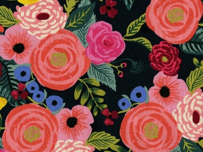 0,25m Canvas English Garden by Rifle Paper &amp; Co Blumen Flowers, petrol bunt - Rifle Paper &amp; Co by