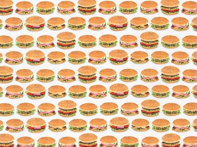 0,25m BW Americana by Mary Lake - Thompson Chow Time, Hamburger Burger, weiß bunt - kleine Motive