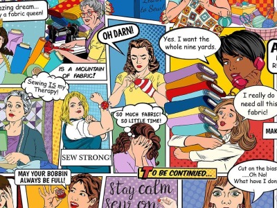 Quilting Sewing Comic, bunt - Sew Strong by Timeless treasure
