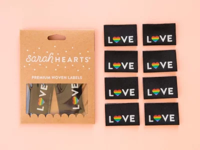 Sarah Heart Label LOVE Pride, schwarz bunt - Webettiket Label by Sarah Heart