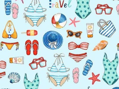 0,25m Baumwolle Portofino Sun Bathing Sonnenbad Strand Bikini Sonnenbrille, hellblau bunt -