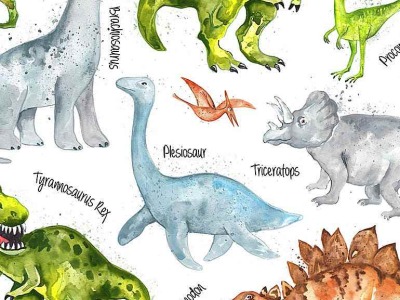 0,25m Baumwolle Timeless Treasures Dinosaurier Dinos with Name, weiß bunt