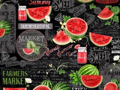 0,25m Baumwolle Timeless Treasures Chalkboard Watermelon Wassermelone, schwarz rot grün