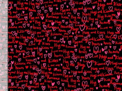 0,25m Baumwolle Timeless Treasures Love Text Valentines Day, schwarz rot