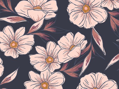 0,25m Baumwolle Dusk Fusion Tinted Blooms, Blumen, dunkelblau rosa - Dusk Fusion by Art Gallery