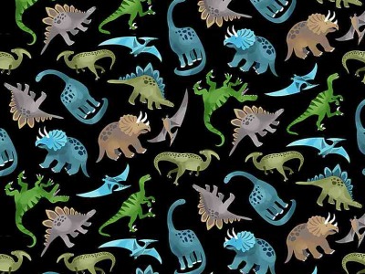 0,25m Baumwolle Timeless Treasures Dinosaurier Dinos , schwarz grün blau
