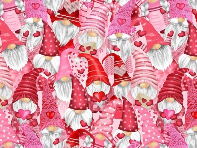 0,25m Baumwolle Timeless Treasures Gnome Valentinstag Herzen, rosa pink