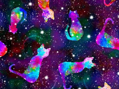 0,25m Baumwolle Timeless Treasures Galaxy Space Cats Katzen, schwarz blau bunt