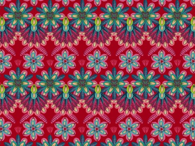 1m Baumwolle Magic Country Plumettes Rouge, bunt - Magic Country by Odile Bailoeul for Free Spirit