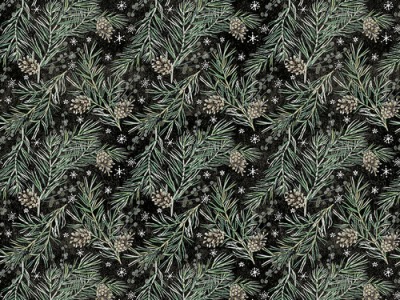 0,5m Baumwolle Christmastime by Tim Holtz Pine Boughs Zapfen, schwarz grün