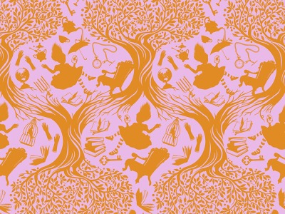0,5m BW Curiouser &amp; Curiouser by Tula Down the Rabbit Hole - Wonder Hasenbau, rosa orange