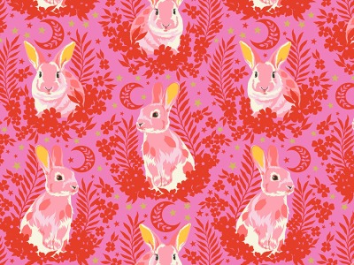 Besties by Tula Pink Hop to it Hase Bunny Blossom, rosa rot - Besties by Tula Pink for Freespirit