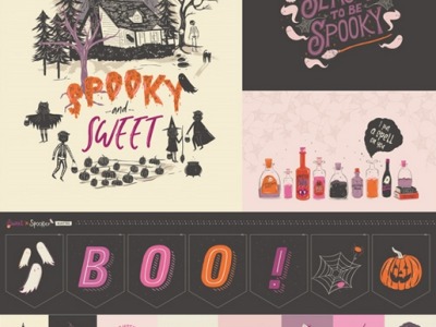 1 Panel Baumwolle Sweet and Spookier Spooky Season Wimpel Kissen Applikation, schwarz weiß pink