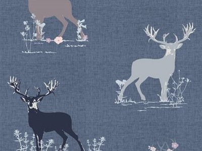 0,25m Baumwolle Eclectic Intuition DEAR DEER FOUR Hirsch, graublau bunt - Eclectic Intuition by