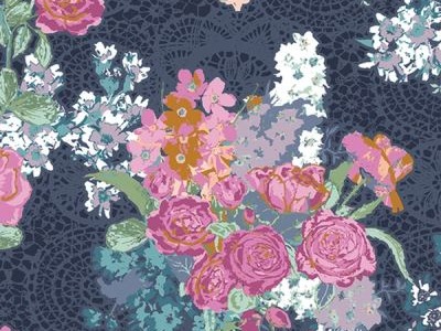 0,25m Baumwolle Eclectic Intuition NISI FLORA FOUR Blumen, Jeansblau bunt - Eclectic Intuition by