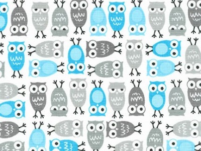 0,5m BW Urban Zoologie mini by Ann Kelle Owl Eule, Sky weiß grau türkis