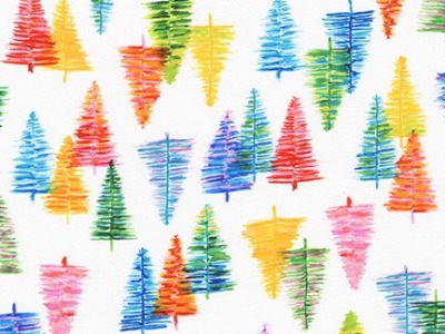 0,25m Baumwolle GLOW Xmas Weihnachten Weihnachtsbäume, weiß bunt - Glow by Wishwell for Robert