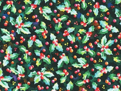 0,25m Baumwolle GLOW Xmas Weihnachten Ilex Beeren, grün rot - Glow by Wishwell for Robert Kaufmann