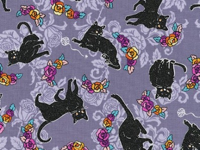 0,25m Baumwolle Wishwell Totally Twilight Halloween Katzen mit schwarzen Glitzer Spooky, hellgrau -