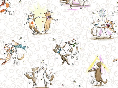 0,25m Baumwolle Having a Ball tanzenden Katzen, weiß bunt - Having a Ball by Anita Jeram for