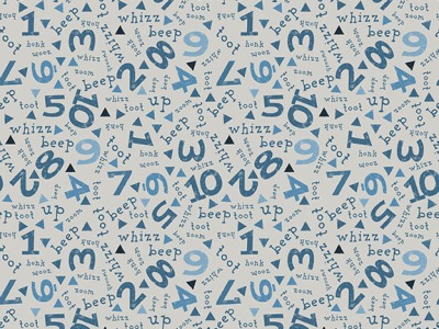 1m Baumwolle Busy Street by Lisa Lewis, Zahlen Worte, grau blau
